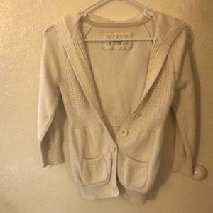 Size sm. white 3/4 sleeve thick cardigan w/ hoodie